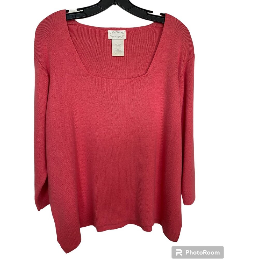 Designer's Originals Women Coral Scoop Neck Cotton Sweater Size 1X Y2K Coquette
